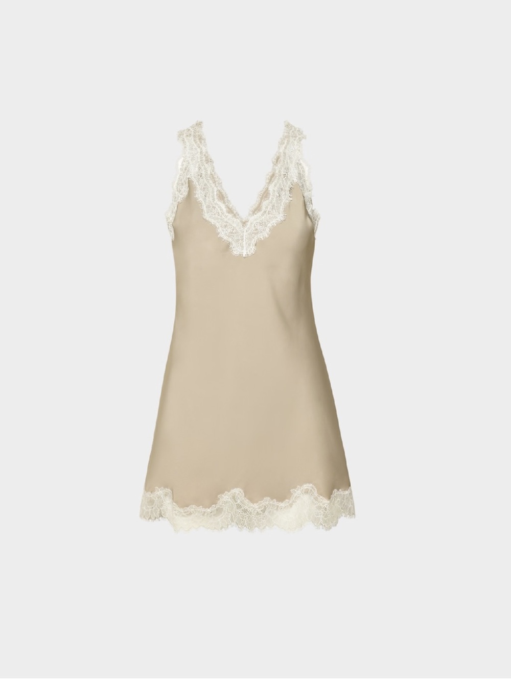 Delicate Lace V-Neck Chemise in Beige